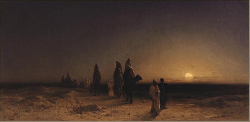 Karl Friedrich Christian Welsch Crossing the Desert at Sunset, France oil painting art